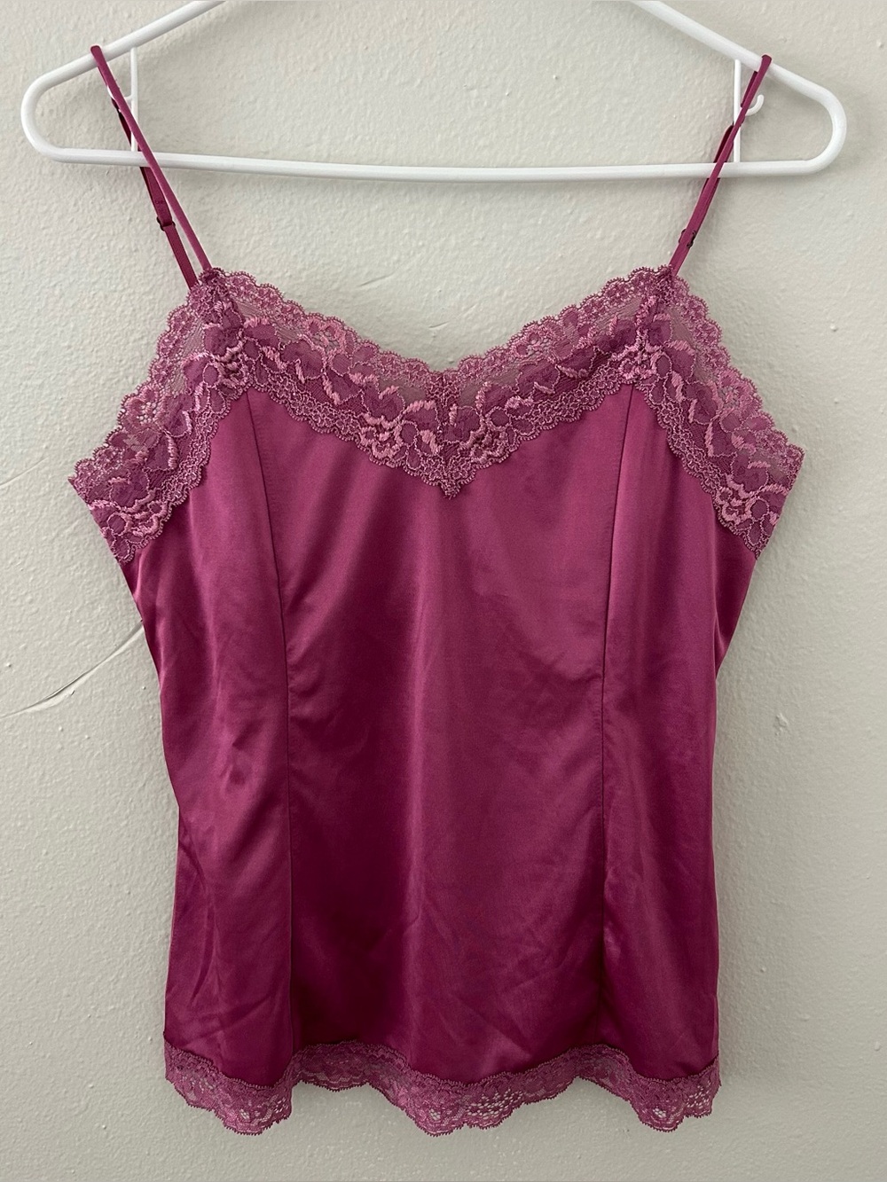 Vintage Worthington Lace Trim Shiny Satin Cami Tank Top Women’s S Y2K Mauve Pink